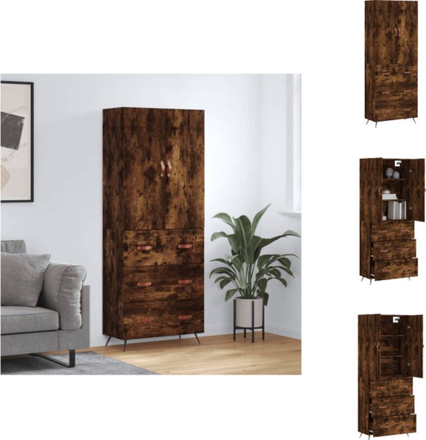 VidaXL Hoge Kast Gerookt Eiken 69.5 x 34 x 180 cm Duurzaam hout en metaal Keukenkast