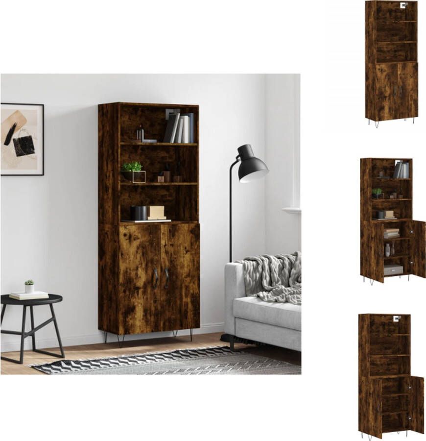 VidaXL Hoge Kast Gerookt Eiken 69.5 x 34 x 180 cm Duurzaam materiaal Keukenkast