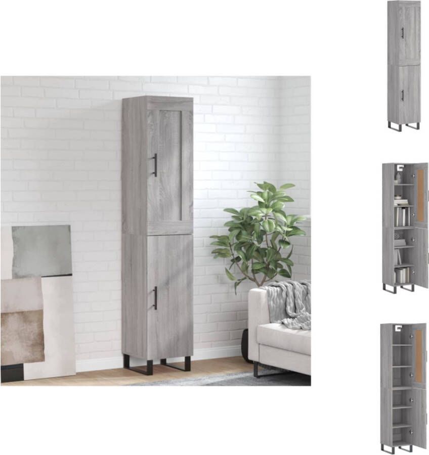 VidaXL Hoge Kast Hoge Kasten Dressoir Buffetkast Hoge kast 34-5x34x180 cm bewerkt hout grijs sonoma eikenkleurig