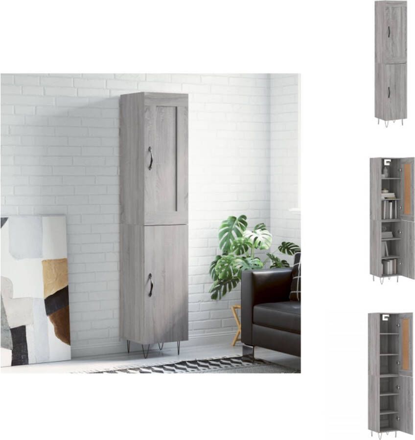VidaXL Hoge kast Grijs Sonoma Eiken 34.5 x 34 x 180 cm Praktische deuren Keukenkast