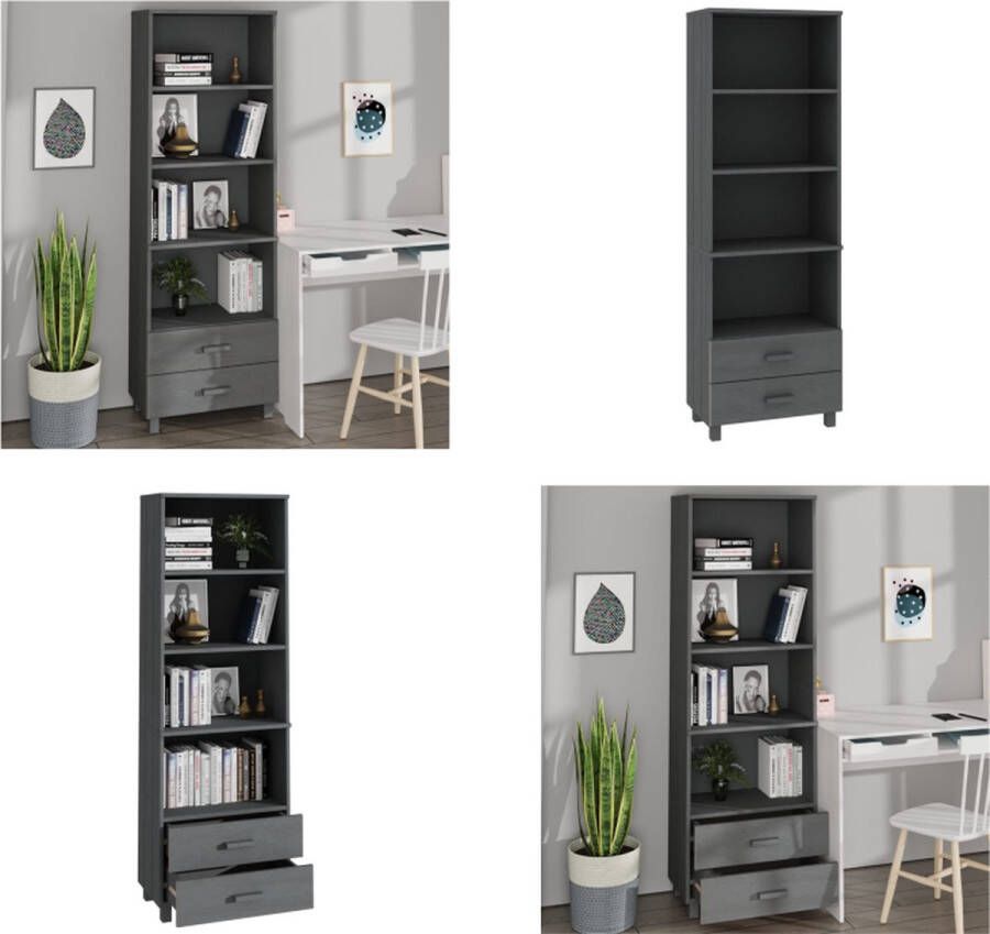 VidaXL Hoge kast HAMAR 60x35x180 cm massief grenenhout donkergrijs Hoge Kast Hoge Kasten Houten Kast Wandkast