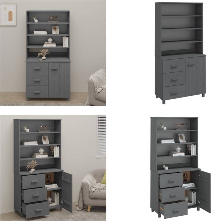 VidaXL Hoge kast HAMAR massief grenenhout donkergrijs Hoge Kast Hoge Kasten Buffetkast Dressoir - Foto 2