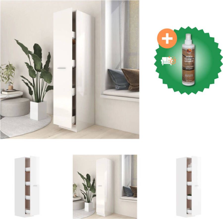 VidaXL Hoge Kast Hoogglans wit 30 x 42.5 x 150 cm Montage vereist Kast Inclusief Houtreiniger en verfrisser