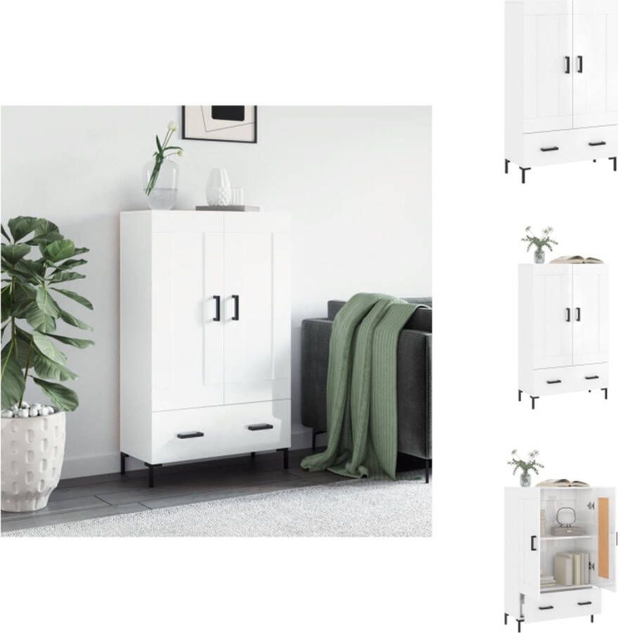 VidaXL Hoge Kast Hoge Kasten Hoge Kast Met Lade Kast Hoge kast 69 5x31x115 cm bewerkt hout hoogglans wit