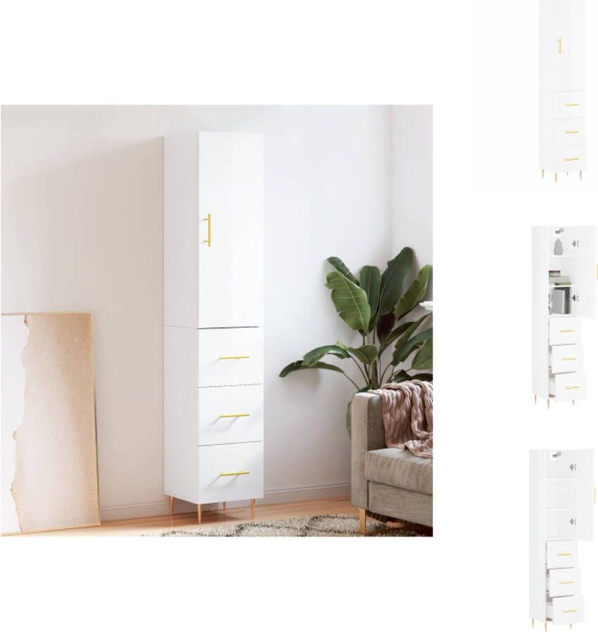 VidaXL Hoge Kast Hout Hoogglans Wit 34.5 x 34 x 180 cm Duurzaam Materiaal Keukenkast