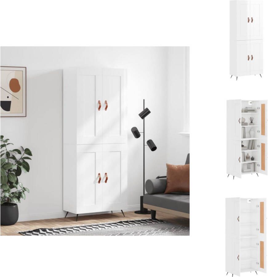 VidaXL Hoge Kast Hoge Kasten Dressoir Buffetkast Hoge kast 69-5x34x180 cm bewerkt hout hoogglans wit - Foto 2