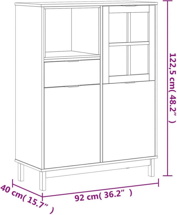 VidaXL -Hoge-kast-met-glazen-deur-FLAM-92x40x122 5-cm-grenenhout