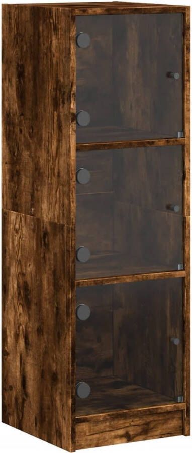 VidaXL -Hoge-kast-met-glazen-deuren-35x37x109-cm-gerookt-eikenkleurig - Foto 3