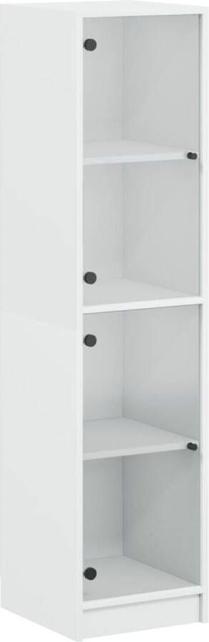 VidaXL Hoge kast Glazen deuren Wit 142 cm Trendy Kast Hoge Kast Houten Kast Vitrinekast Opbergkast - Foto 2