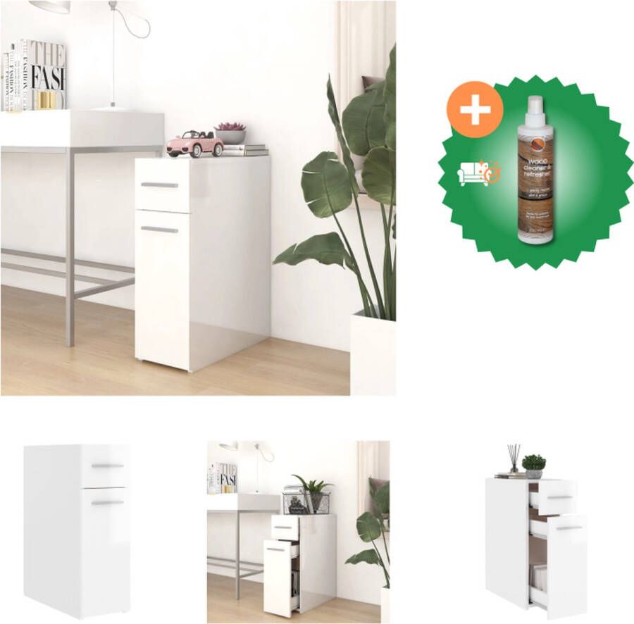 VidaXL Apothekerskast 20x45-5x60 cm spaanplaat hoogglans wit Kast Inclusief Houtreiniger en verfrisser