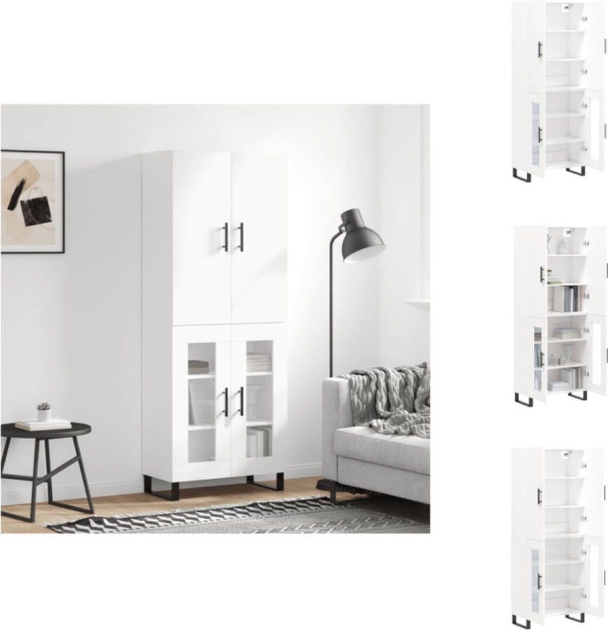 VidaXL Hoge Kast Opbergkast 69.5 x 34 x 180 cm Duurzaam bewerkt hout metaal en glas Wit Keukenkast - Foto 3