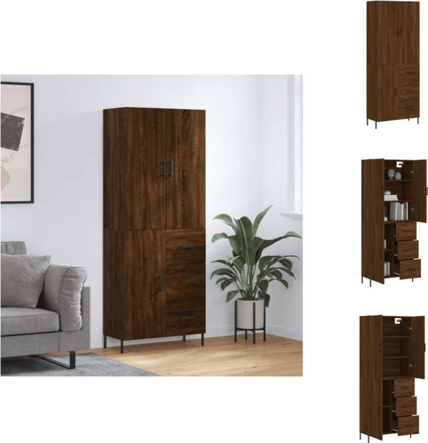 VidaXL Hoge Kast Hoge Kasten Dressoir Buffetkast Hoge kast 69-5x34x180 cm bewerkt hout bruineikenkleurig