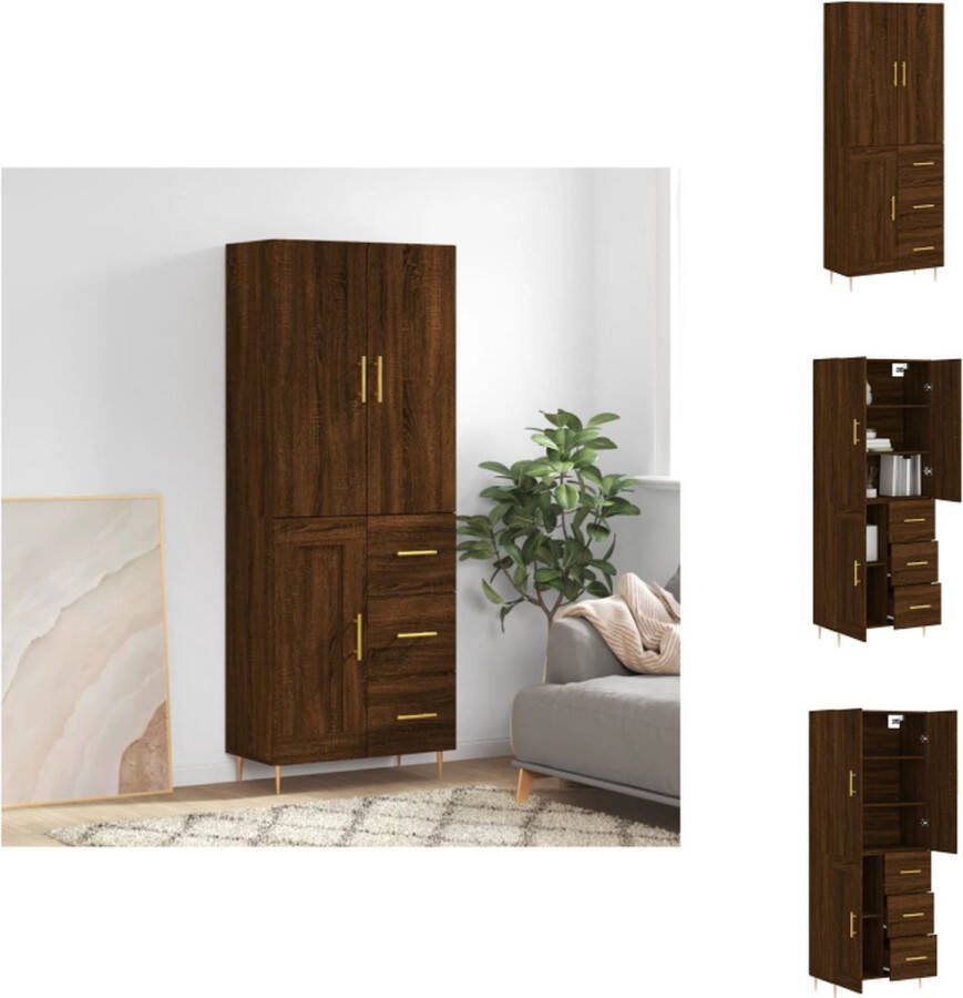 VidaXL Hoge Kast Opbergkast Bruineiken 69.5 x 34 x 180 cm Keukenkast