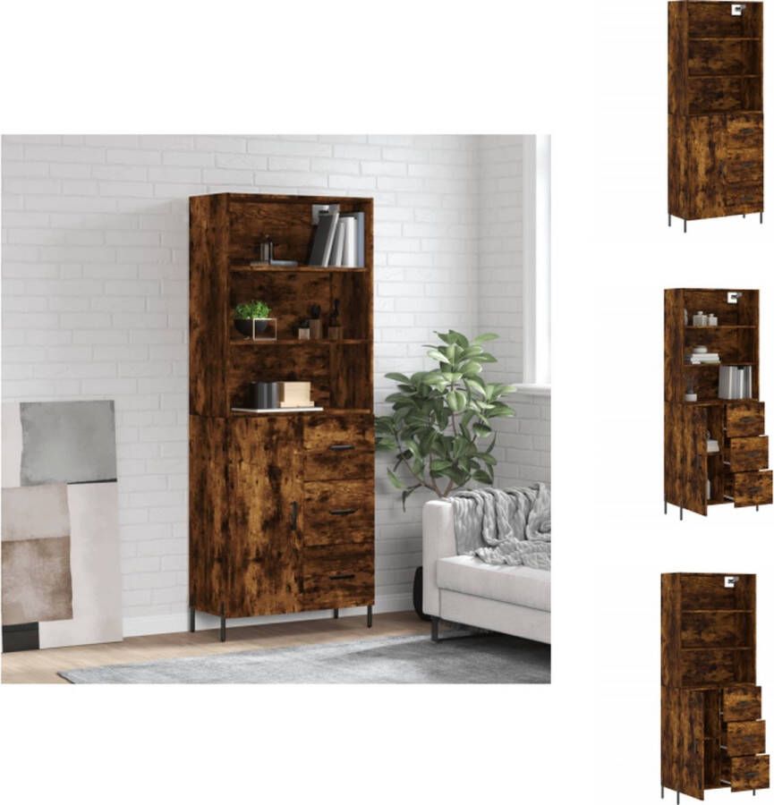 VidaXL Hoge Kast Opbergkast Gerookt Eiken 69.5 x 34 x 180 cm Keukenkast