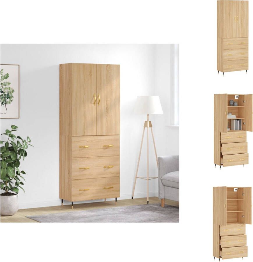VidaXL Hoge kast Sonoma eiken 69.5 x 34 x 180 cm Duurzaam materiaal voldoende opbergruimte praktische deuren metalen voeten Keukenkast
