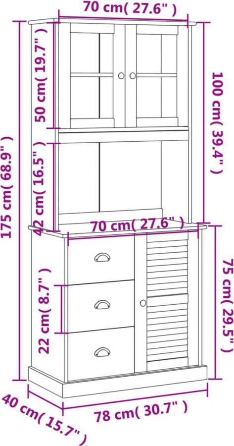 VidaXL -Hoge-kast-VIGO-78x40x175-cm-massief-grenenhout - Foto 2