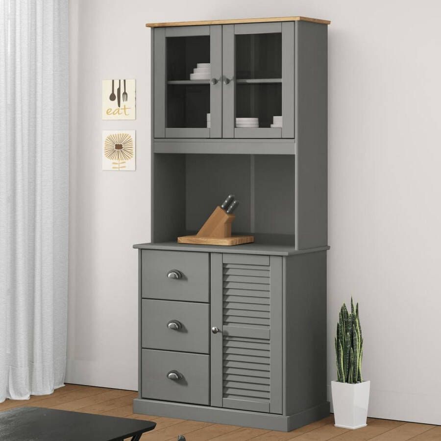 VidaXL -Hoge-kast-VIGO-78x40x175-cm-massief-grenenhout-grijs - Foto 3