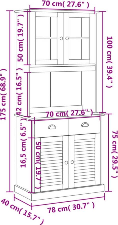 VidaXL -Hoge-kast-VIGO-78x40x175-cm-massief-grenenhout-grijs - Foto 2