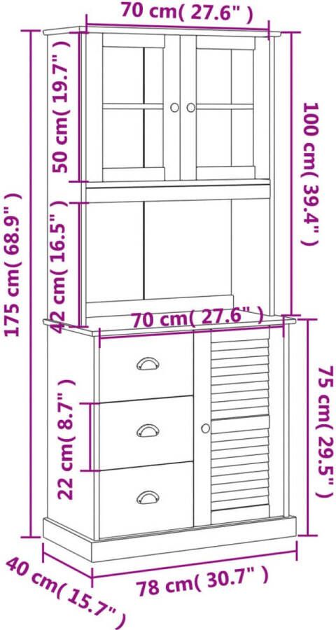 VidaXL -Hoge-kast-VIGO-78x40x175-cm-massief-grenenhout-grijs - Foto 2