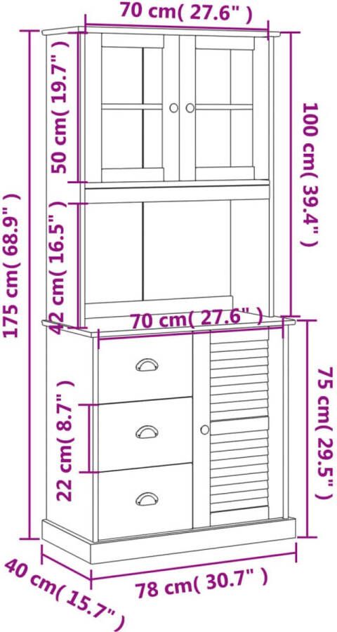 VidaXL -Hoge-kast-VIGO-78x40x175-cm-massief-grenenhout-wit - Foto 2