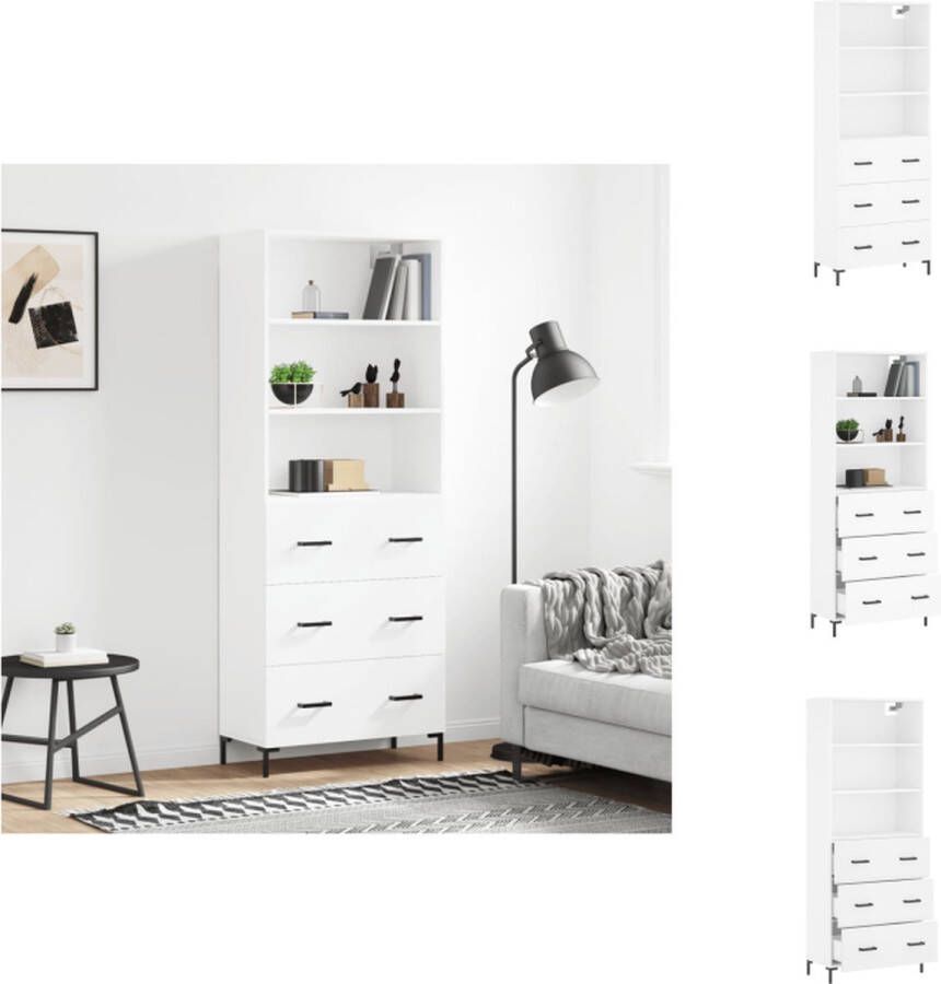VidaXL Hoge Kast Hoge Kasten Dressoir Buffetkast Hoge kast 69 5x34x180 cm bewerkt hout wit - Foto 2