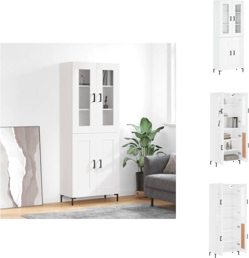 VidaXL Hoge Kast Hoge Kasten Dressoir Buffetkast Hoge kast 69-5x34x180 cm bewerkt hout hoogglans wit - Foto 3