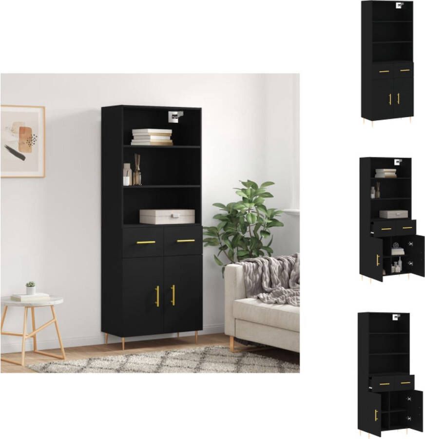 VidaXL Hoge kast zwart 69.5 x 34 x 180 cm duurzaam hout voldoende opbergruimte praktische deuren metalen voeten montage vereist Keukenkast
