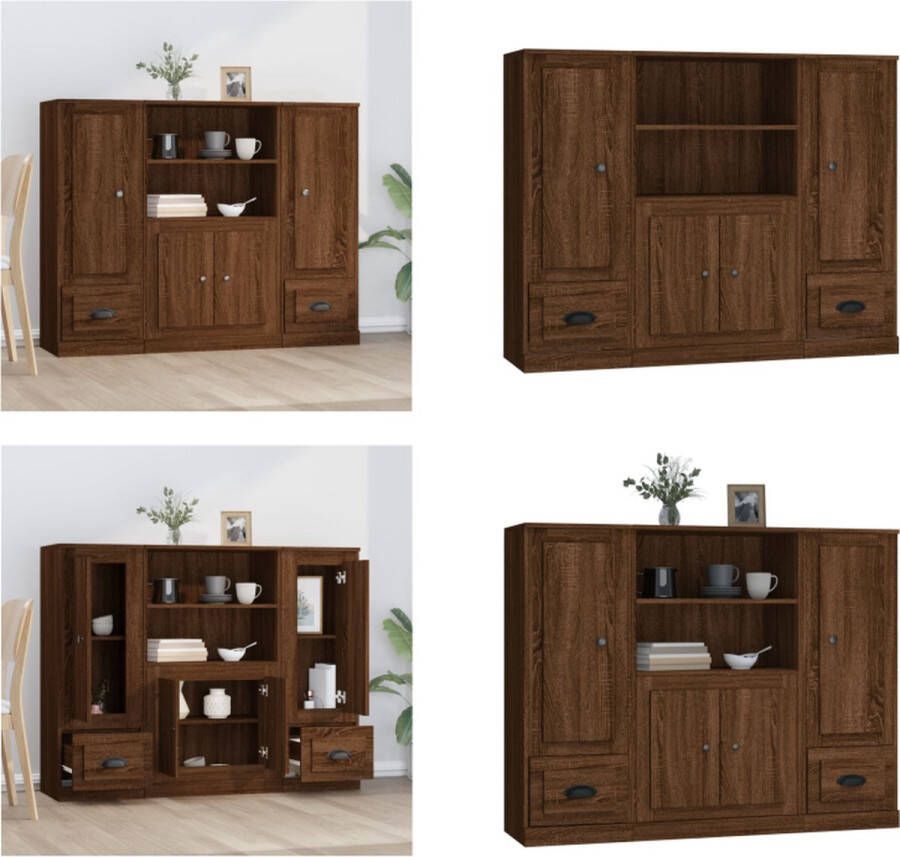 VidaXL Hoge kasten 3 st bewerkt hout bruineikenkleurig Hoge Kast Hoge Kasten Dressoir Kast