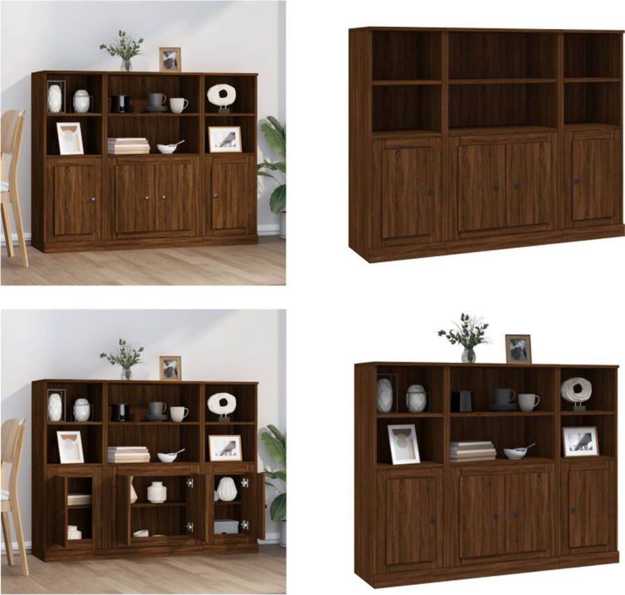 VidaXL Hoge kasten 3 st bewerkt hout bruineikenkleurig Hoge Kast Hoge Kasten Kast Opbergkast