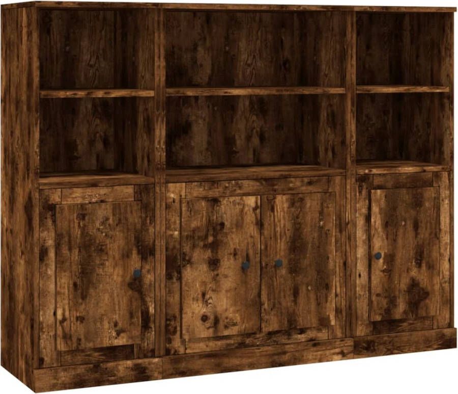 VidaXL Hoge kasten Gerookt Eiken Set van 3 Hoge Kasten Buffetkast Houten Kast Opbergkast Gerookt Eiken