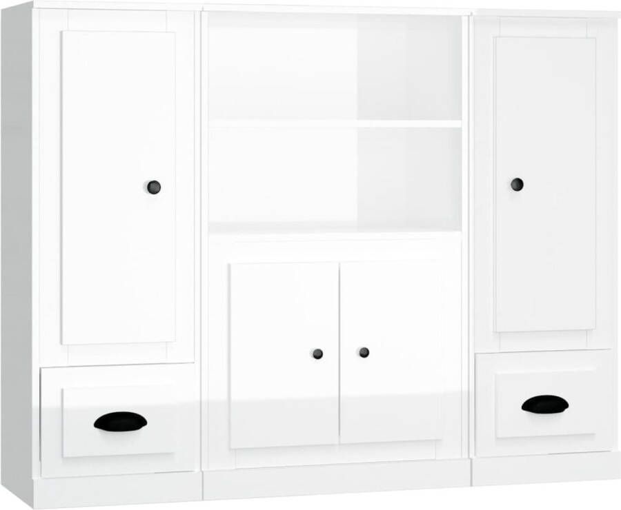 VidaXL -Hoge-kasten-3-st-bewerkt-hout-hoogglans-wit - Foto 3