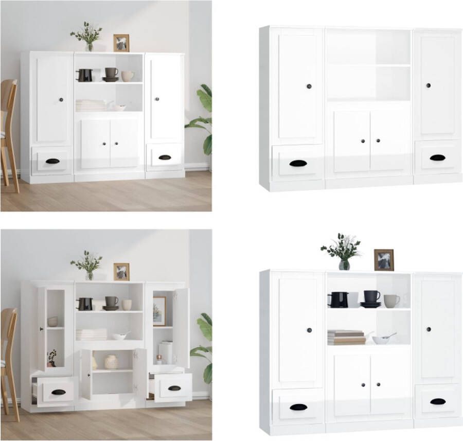 VidaXL Hoge kasten 3 st bewerkt hout hoogglans wit Hoge Kast Hoge Kasten Dressoir Kast - Foto 4