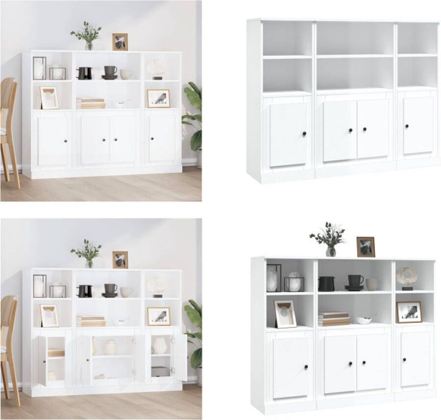 VidaXL Hoge kasten 3 st bewerkt hout hoogglans wit Hoge Kast Hoge Kasten Kast Opbergkast - Foto 2