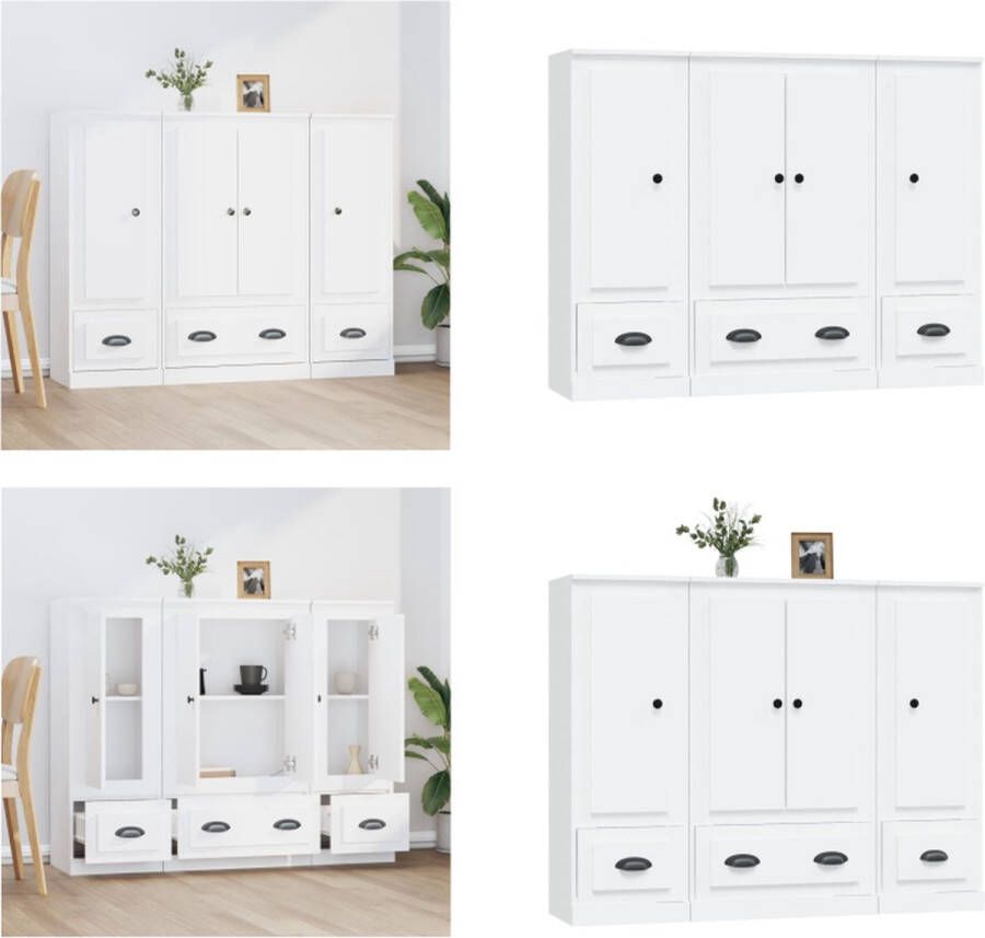 VidaXL Hoge kasten 3 st bewerkt hout wit Hoge Kast Hoge Kasten Dressoir Kast