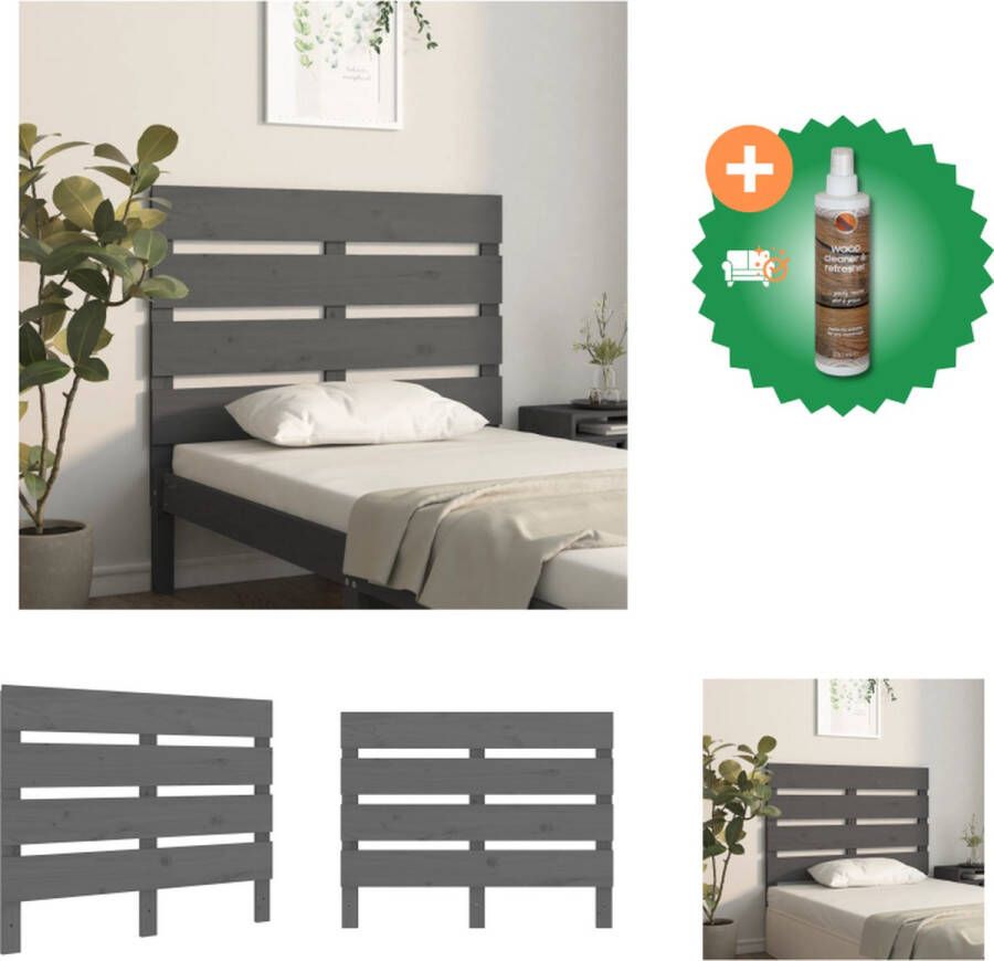 VidaXL Hoofdbord 100x3x80 cm massief grenenhout grijs Bedonderdeel Inclusief Houtreiniger en verfrisser