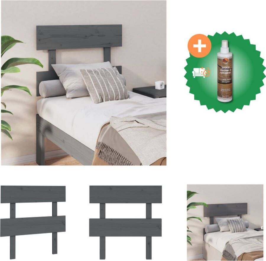 vidaXL Hoofdbord 103-5x3x81 cm massief grenenhout grijs Bedonderdeel Inclusief Houtreiniger en verfrisser