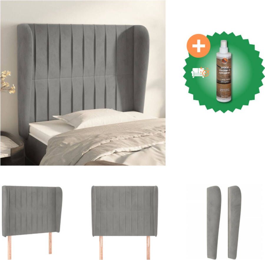 VidaXL Hoofdbord 103 x 23 x 118 128 cm Lichtgrijs fluweel houten poten Bedonderdeel Inclusief Houtreiniger en verfrisser