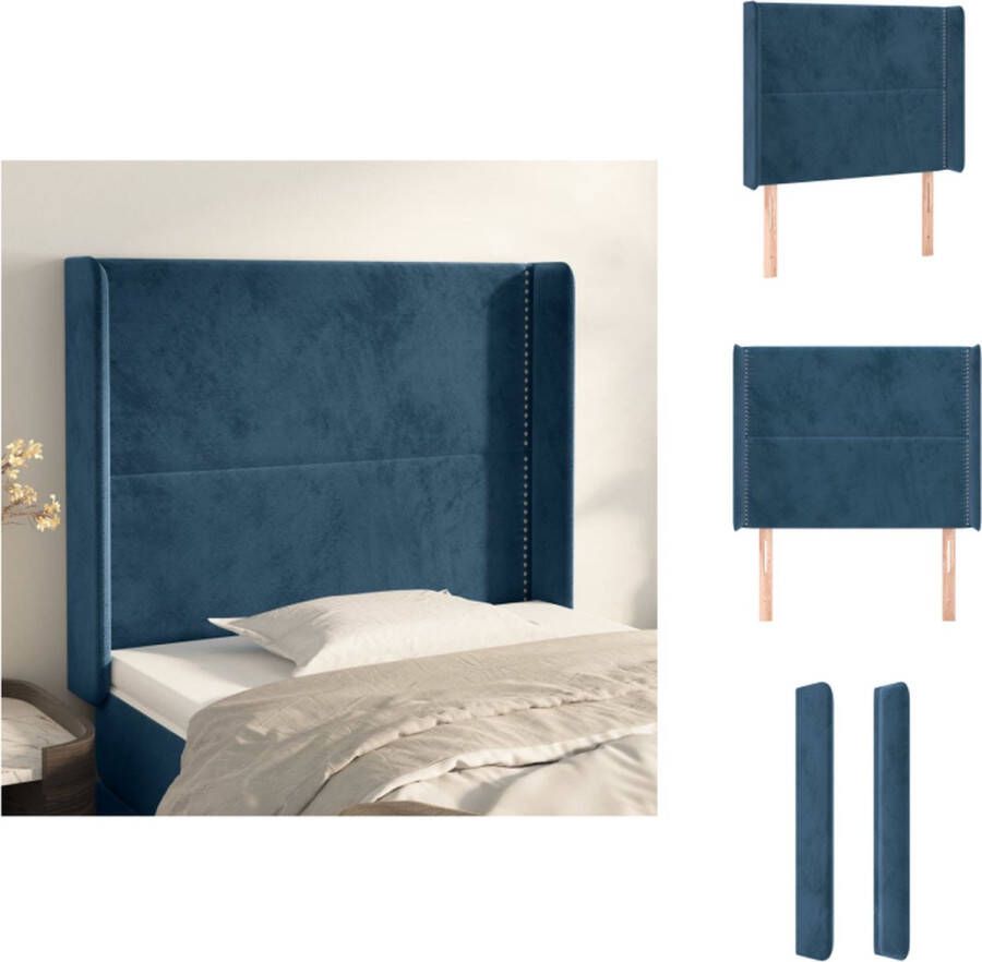VidaXL Klassiek Hoofdbord Fluwelen Stof Stevige Houten Poten Verstelbare Hoogte Comfortabele Ondersteuning Donkerblauw 103x16x118 128 cm Bedonderdeel - Foto 2