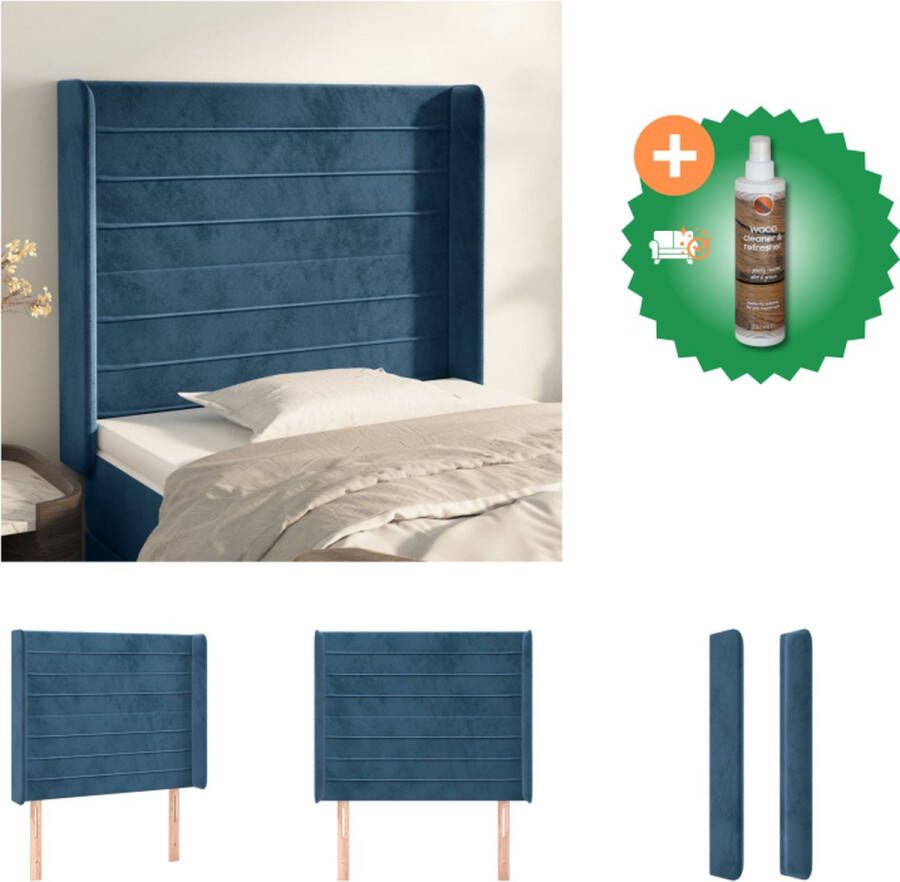 VidaXL Hoofdbord 103x16x118 128 cm Zacht fluweel donkerblauw Bedonderdeel Inclusief Houtreiniger en verfrisser