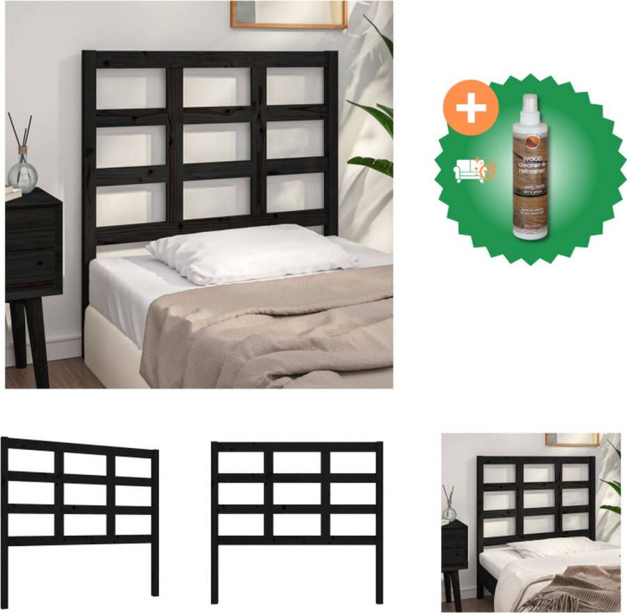 VidaXL Hoofdbord 105-5x4x100 cm massief grenenhout zwart Bedonderdeel Inclusief Houtreiniger en verfrisser - Foto 2