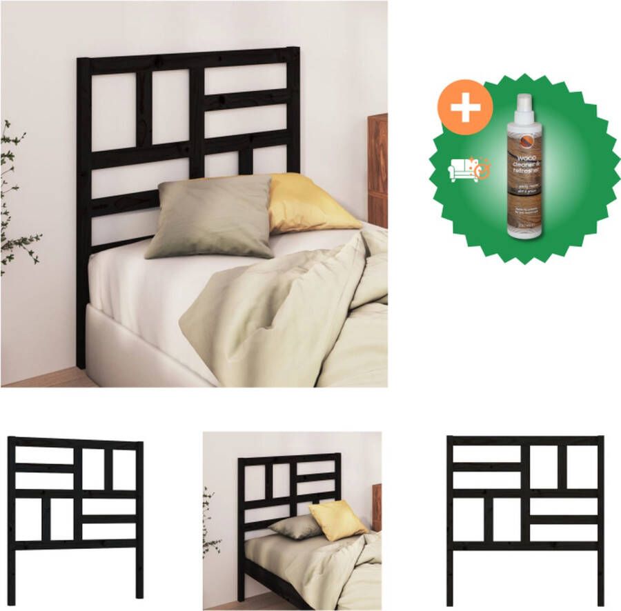 VidaXL Hoofdbord 106x4x104 cm massief grenenhout zwart Bedonderdeel Inclusief Houtreiniger en verfrisser