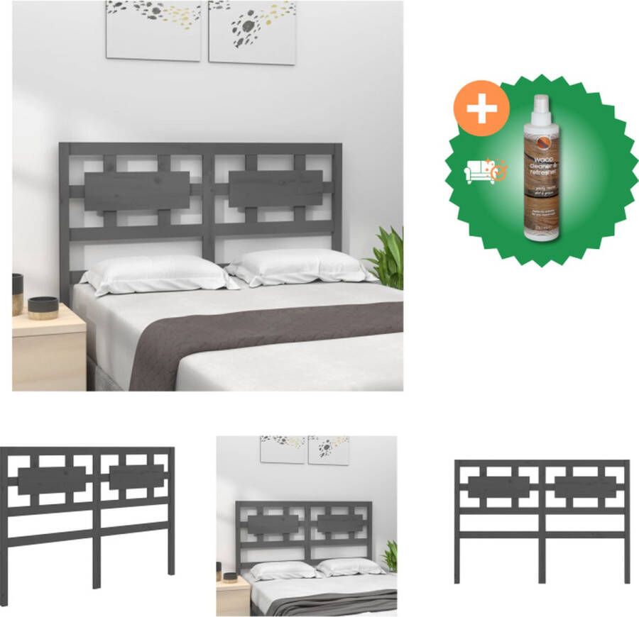 VidaXL Houten hoofdbord grijs 125.5 x 4 x 100 cm Massief grenenhout Bedonderdeel Inclusief Houtreiniger en verfrisser - Foto 2