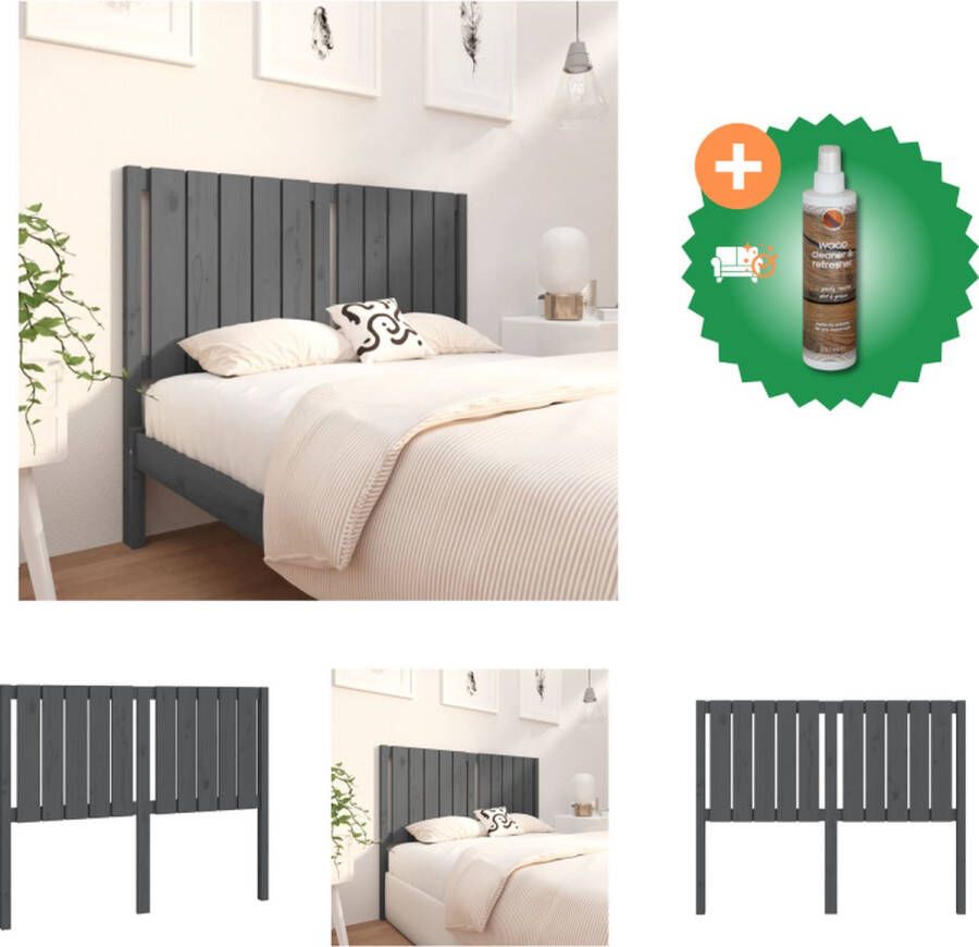 VidaXL Houten hoofdbord grijs 125.5 x 4 x 100 cm Massief grenenhout Bedonderdeel Inclusief Houtreiniger en verfrisser - Foto 3