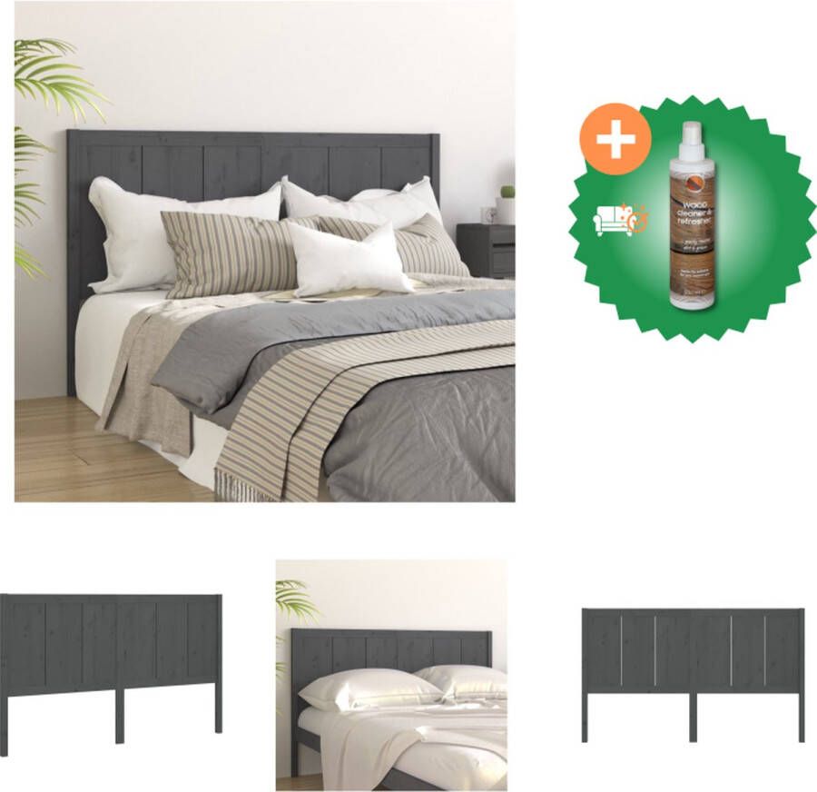 VidaXL Houten hoofdbord grijs 125.5 x 4 x 100 cm Massief grenenhout Bedonderdeel Inclusief Houtreiniger en verfrisser
