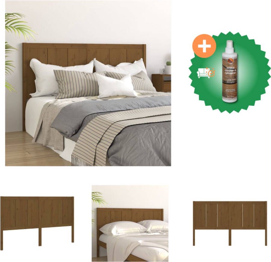VidaXL Houten Hoofdeinde n v t Hoofdbord 125.5 x 4 x 100 cm Honingbruin Bedonderdeel Inclusief Houtreiniger en verfrisser - Foto 2