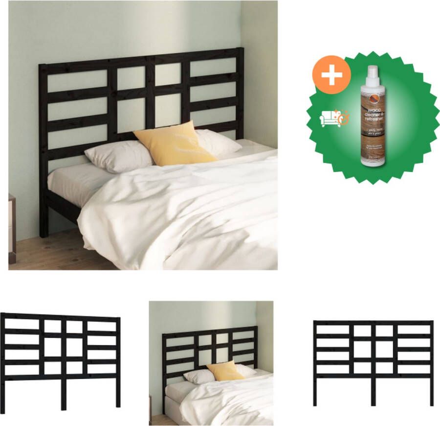 VidaXL Hoofdbord 126x4x104 cm massief grenenhout zwart Bedonderdeel Inclusief Houtreiniger en verfrisser