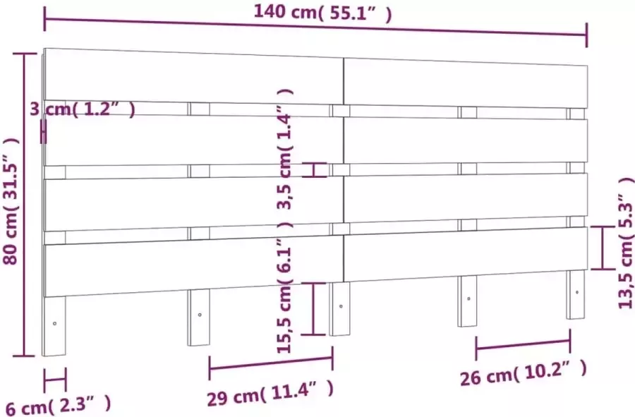 VIDAXL Hoofdbord 140x3x80 cm massief grenenhout grijs - Foto 2