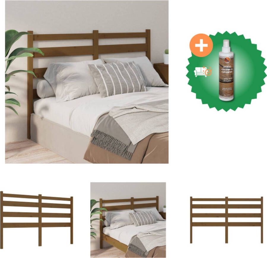 VidaXL Houten Hoofdeinde Trendy Design Hoofdbord voor Bed 141 x 4 x 100 cm Ken- Klassieke uitstraling Kleur- honingbruin Bedonderdeel Inclusief Houtreiniger en verfrisser - Foto 2