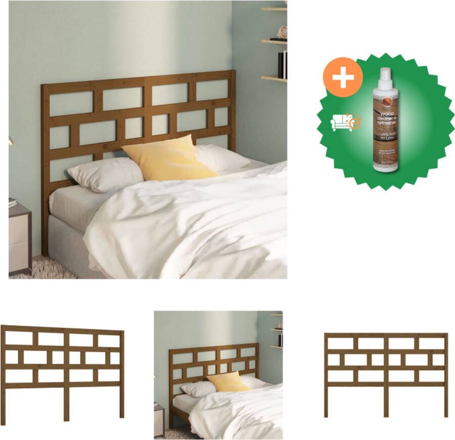 VidaXL Houten Hoofdeinde Trendy Design Hoofdbord voor Bed 141 x 4 x 100 cm Ken- Klassieke uitstraling Kleur- honingbruin Bedonderdeel Inclusief Houtreiniger en verfrisser - Foto 3