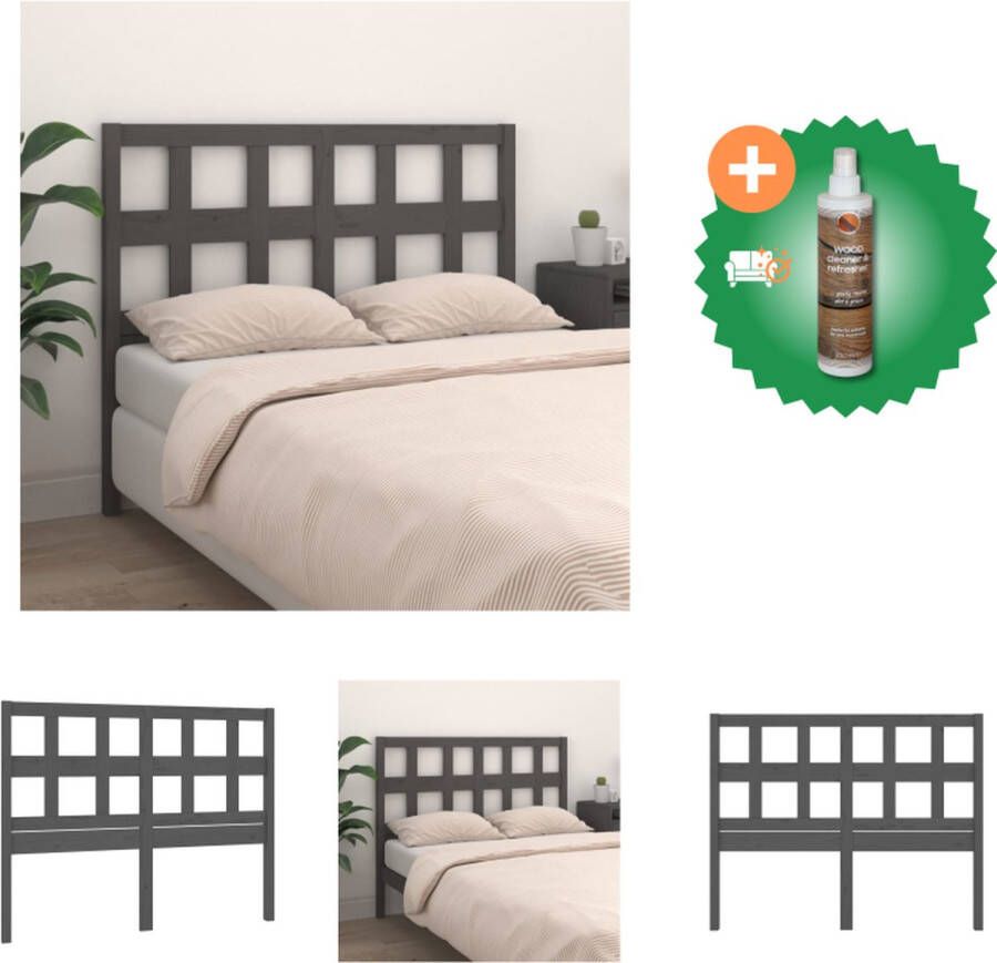 VidaXL Houten Hoofdeinde Hoofdbord Massief grenenhout 145.5 x 4 x 100 cm Grijs Bedonderdeel Inclusief Houtreiniger en verfrisser - Foto 4